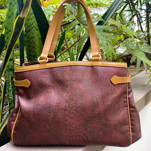 ETRO Burgundy Paisley Shoulder Bag M/L Tote AUTHENTIC NO CALL OUTS! - Picture 3 of 13